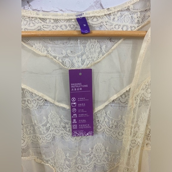 Romacci Delicate & Light Weight Beige Raw Hem Lace Bell Sleeve Kimono Size 5XL - Picture 5 of 7